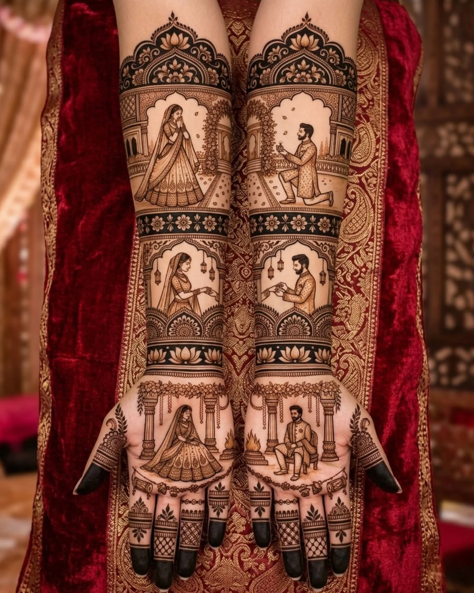 Arabic mehendi design with flowing floral motifs